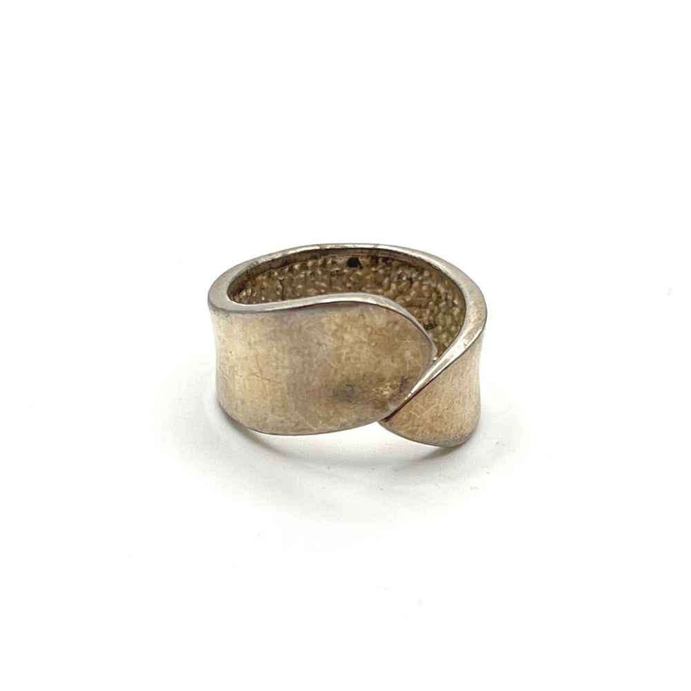 Sterling Silver 925 Wide Bypass Wrap Ring Minimalist Sculptural Band Size 5.75